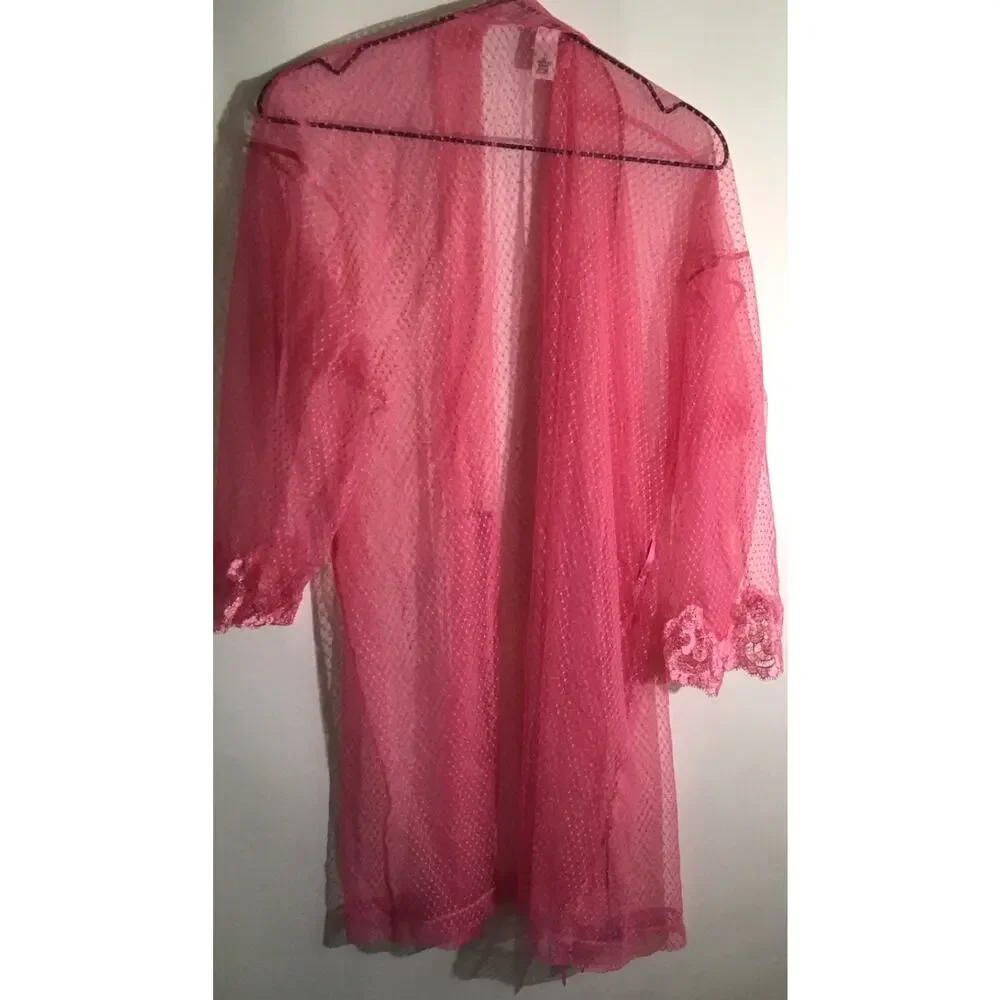 Victoria's Secret Sheer Boho Floral Embroidery Short Robe Pink Women's Size XS